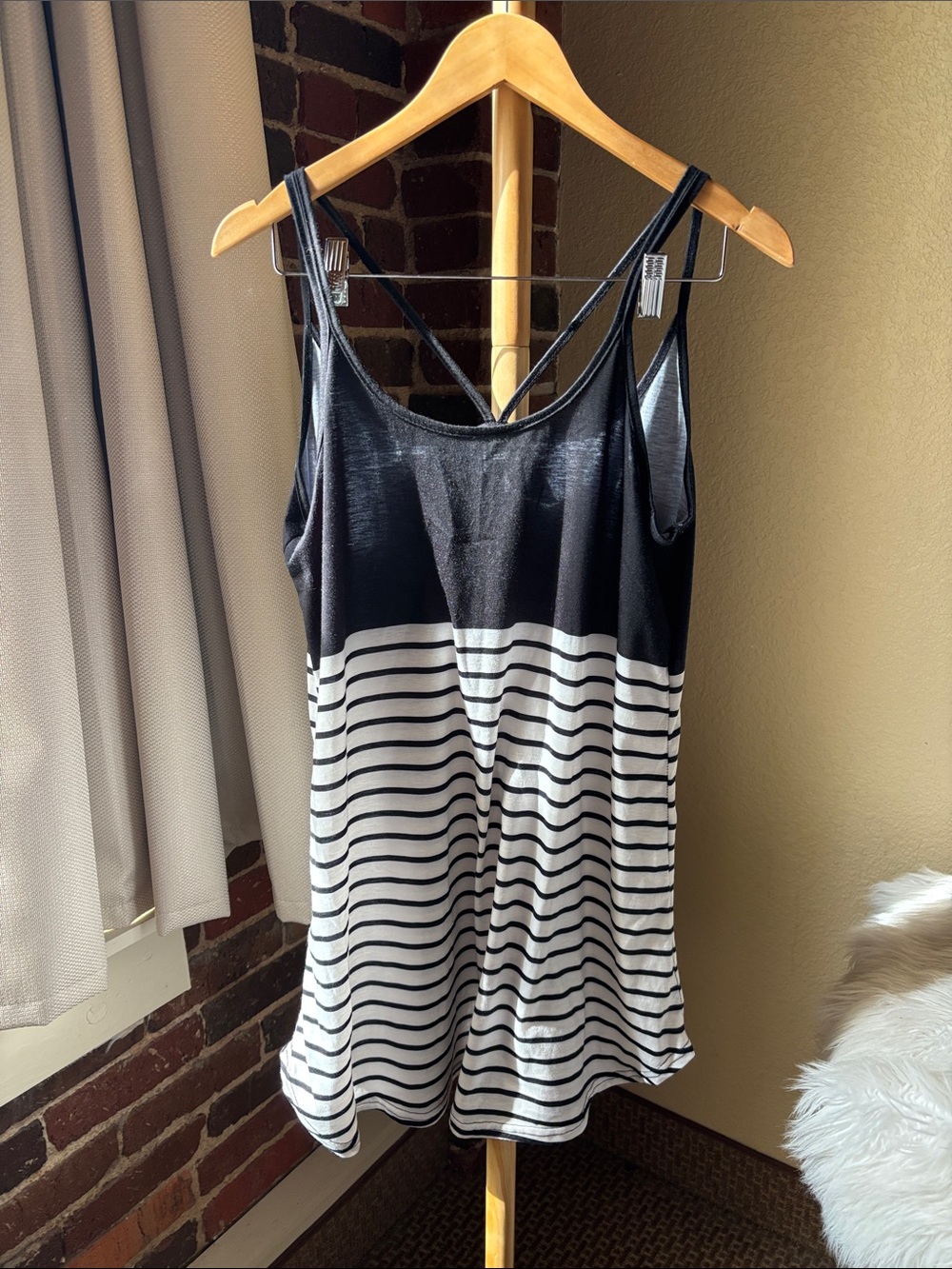 SHEIN Black & White Striped Crisscross Back Tank Dress Size L